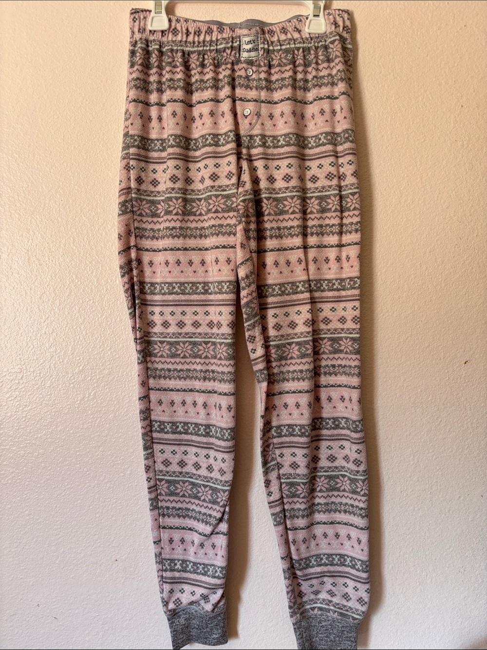 Love & Cuddle Fair Isle Fleece Pajama Jogger Pants Pink Gray Small